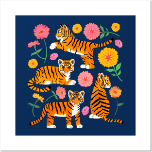 Tiger Cubs and Zinnias Posters and Art